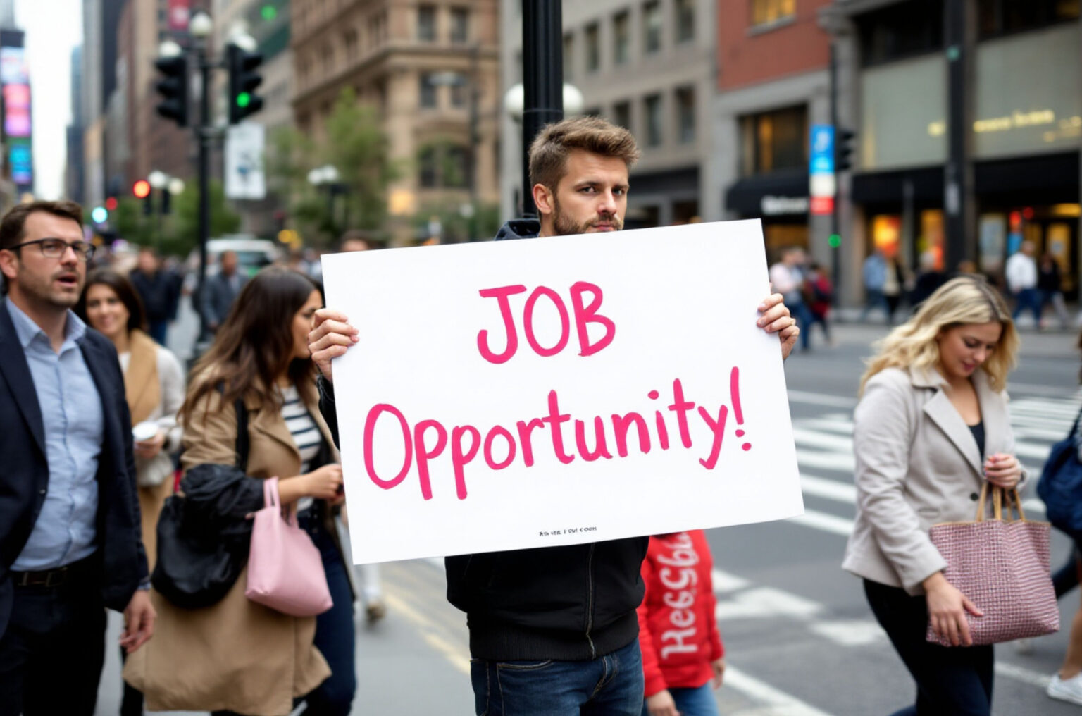 job-anzeige-auf-der-straße-alle-gehen-vorbei