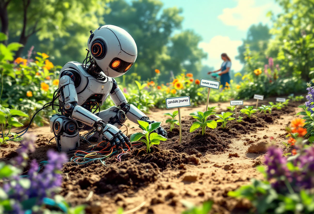 robotor mit heraushaengenden kabel beim pflanzen der candidate journey