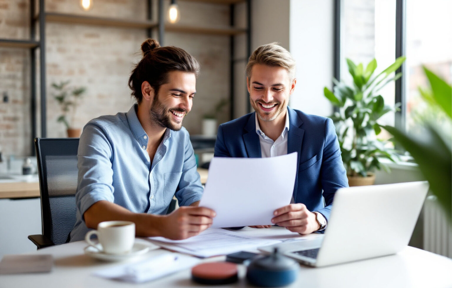 zusammen-arbeiten-vertrag-erstellen-glücklich-büro. Onboarding - Der unterschätzte Erfolgsfaktor in der Candidate Journey